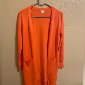 Coral Knee-Length Button Up Cardigan